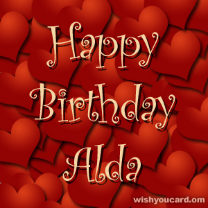 happy birthday Alda hearts card