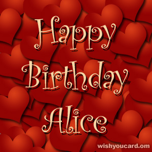 happy birthday Alice hearts card