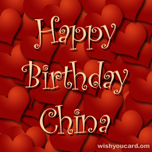 happy birthday China hearts card
