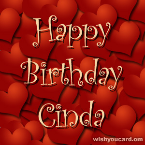 happy birthday Cinda hearts card