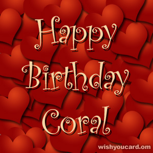 happy birthday Coral hearts card