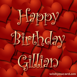 happy birthday Gillian hearts card