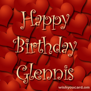 happy birthday Glennis hearts card