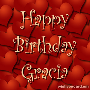 happy birthday Gracia hearts card