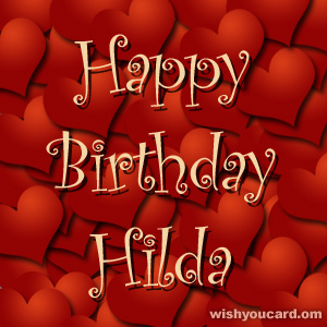 happy birthday Hilda hearts card