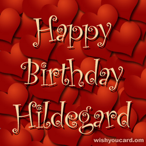 happy birthday Hildegard hearts card