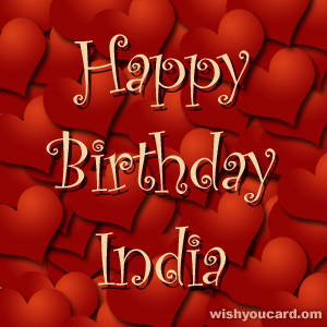 happy birthday India hearts card