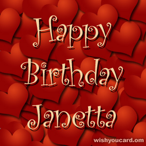 happy birthday Janetta hearts card