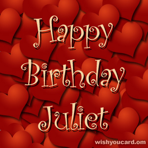 happy birthday Juliet hearts card