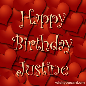 happy birthday Justine hearts card
