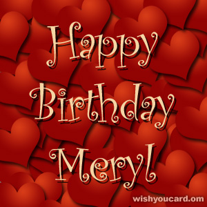 happy birthday Meryl hearts card