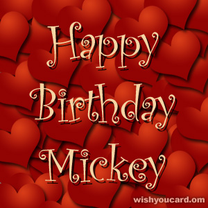 happy birthday Mickey hearts card