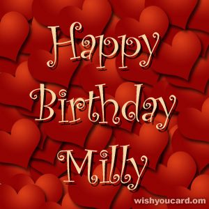 happy birthday Milly hearts card