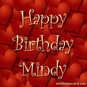 happy birthday Mindy hearts card