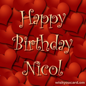 happy birthday Nicol hearts card