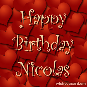 happy birthday Nicolas hearts card