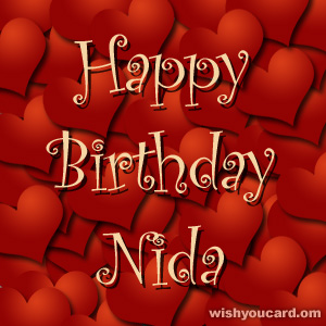 happy birthday Nida hearts card