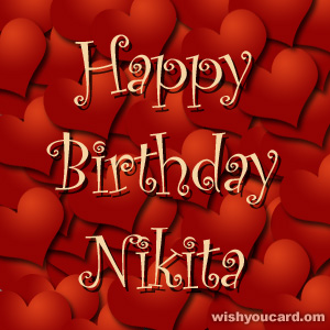 happy birthday Nikita hearts card