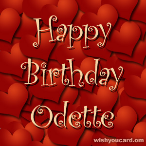 happy birthday Odette hearts card