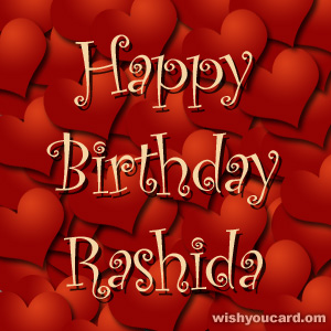 happy birthday Rashida hearts card