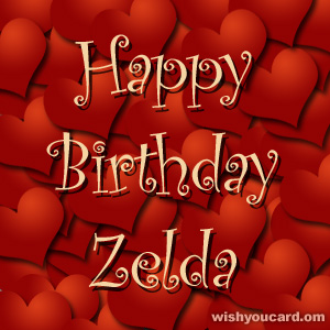 happy birthday Zelda hearts card