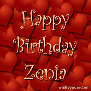 happy birthday Zenia hearts card