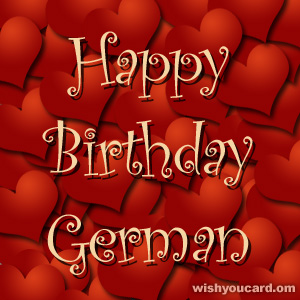 happy birthday German hearts card