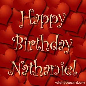 happy birthday Nathaniel hearts card