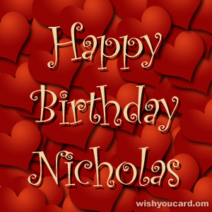 happy birthday Nicholas hearts card